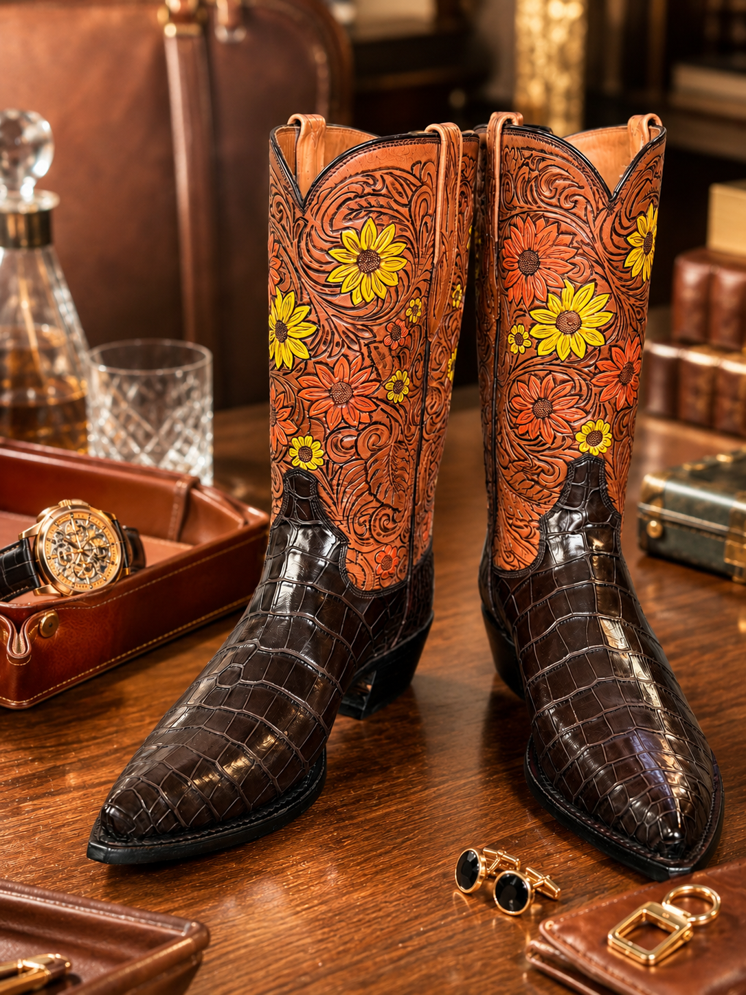 Hand tooled Alligator boots
