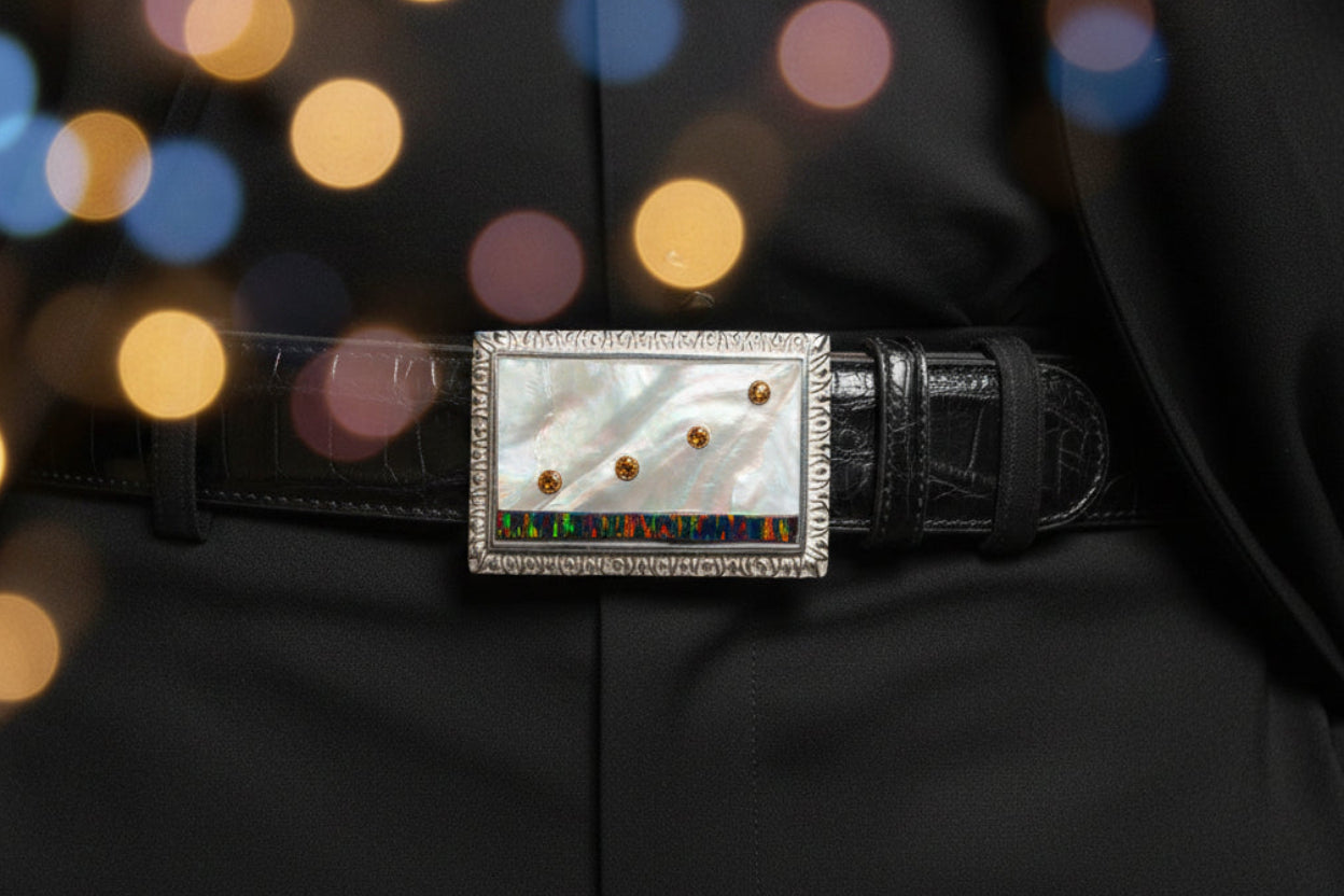 "Breckenridge" Mother of Pearl, Opal, Sapphire, Ruby and Sterling Silver Buckle