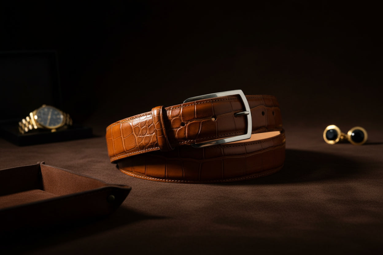 Matte/Soft Alligator Belt Strap With Complementary Buckle