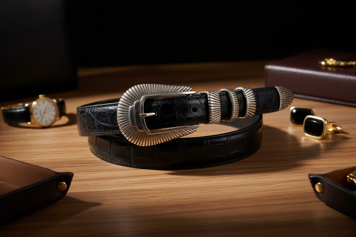 4 Piece Sterling Silver and 14k Gold Buckle Set