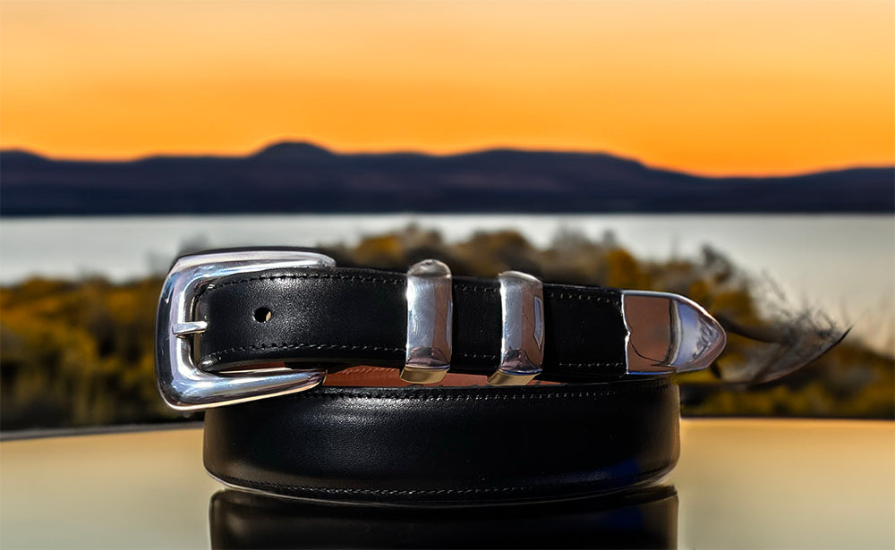 Vogt "New Yorker" 4 Piece Silver Buckle Set With Black Calf Belt