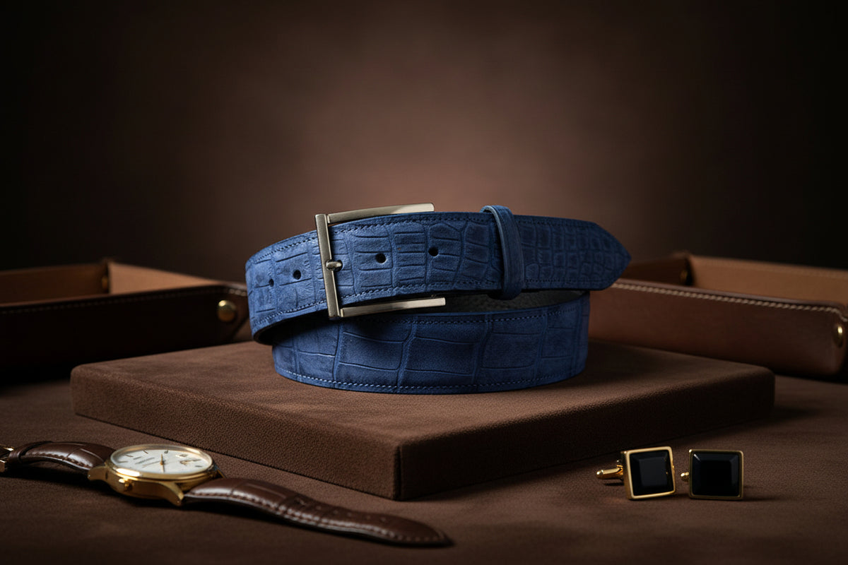 Limited Edition Blue Suede Alligator Belt display picture 2