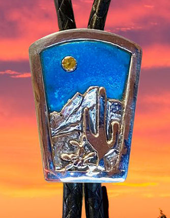 Turquoise, Sterling Silver and Spessartine Garnet Bolo Tie