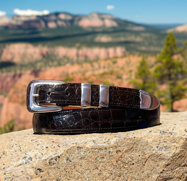 Brighton luxe silver angel buckle croc chocolate leather belt.  #85D BRIGHTON Vintage Brown Leather Croc Belt 1995 Silver Angel  main image 3