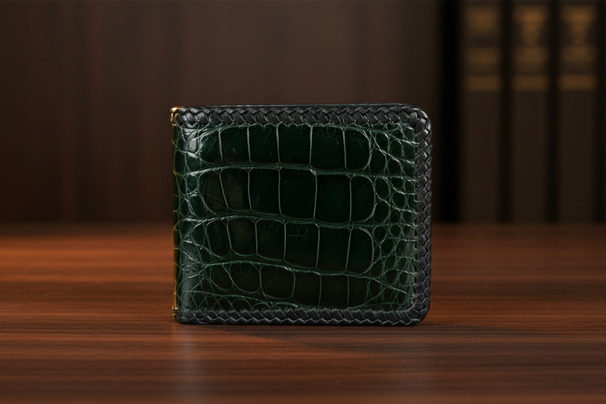 Green Hand Braided Alligator Wallet