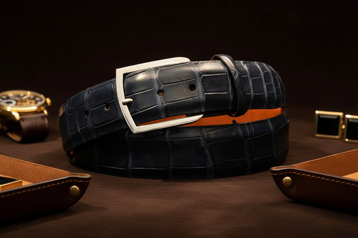 Matte/Soft Alligator Belt Strap With Complementary Buckle