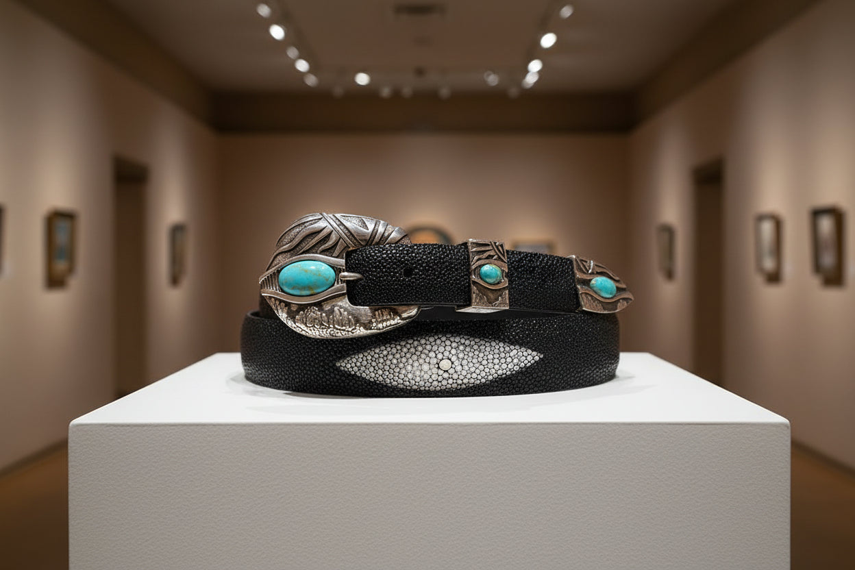 "Sedona" Sterling Silver and Turquoise Buckle Set with Alligator Belt