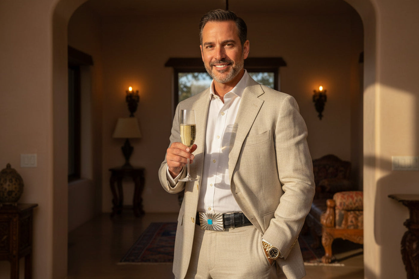 "Turquoise Sun" Sterling Silver Belt Buckle