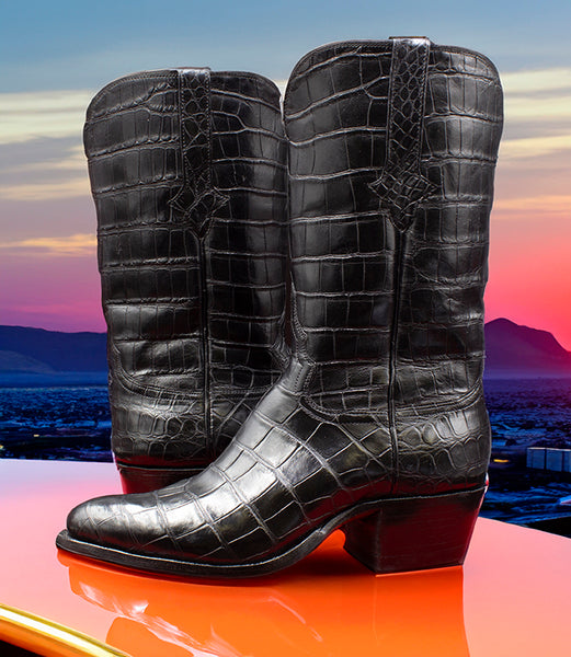 Full American Alligator Boots in Navy Blue