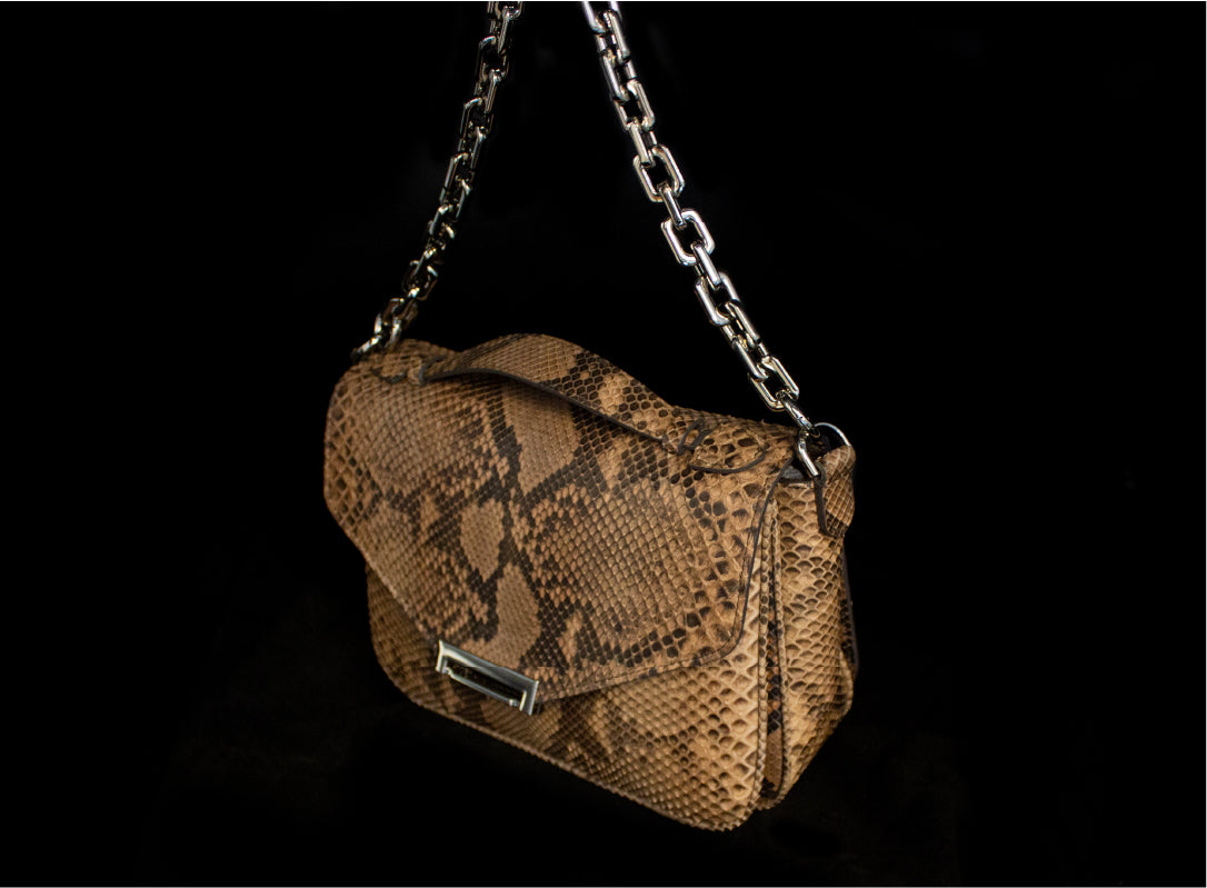 Brown Medium Python Shoulder Bag