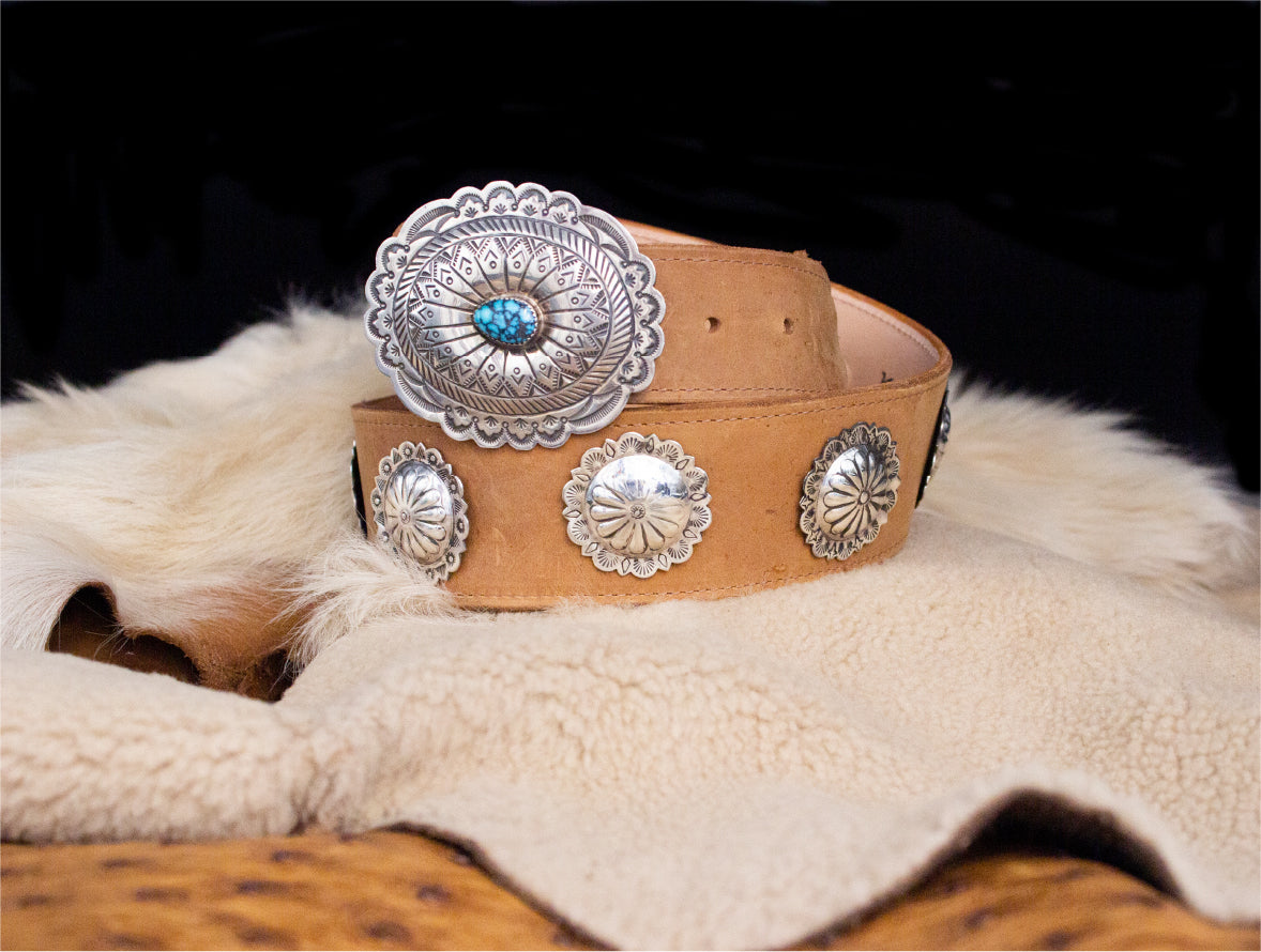 Ladies Concho Belt with Turquoise Buckle