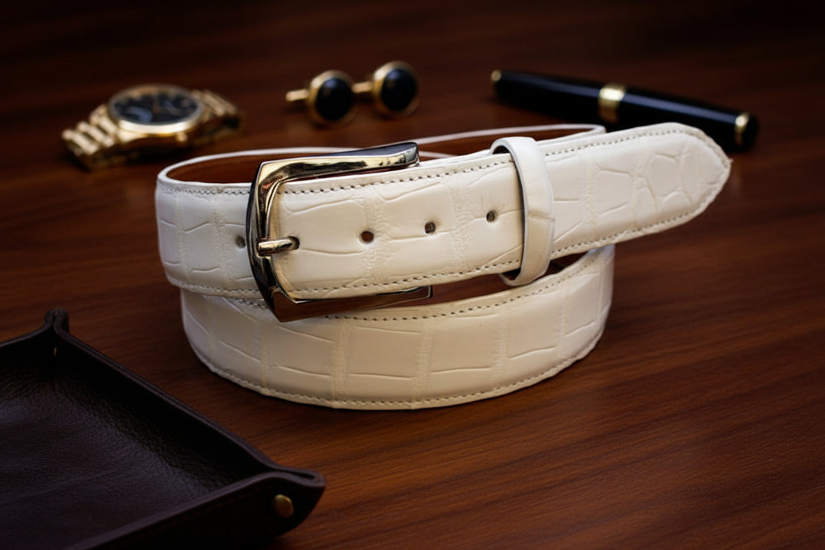 NWT White Western Rhinestone Studded Alligator Embossed White Belt Western Rhinestone Belt – White Leather Cowgirl/cowboy  main image 3