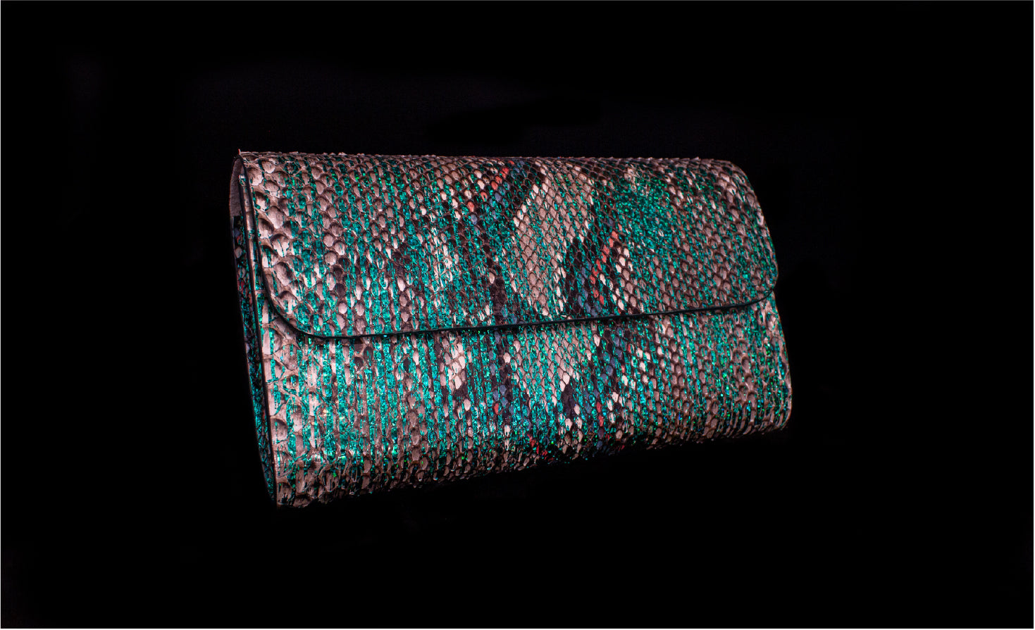 Metallic Green Python Clutch