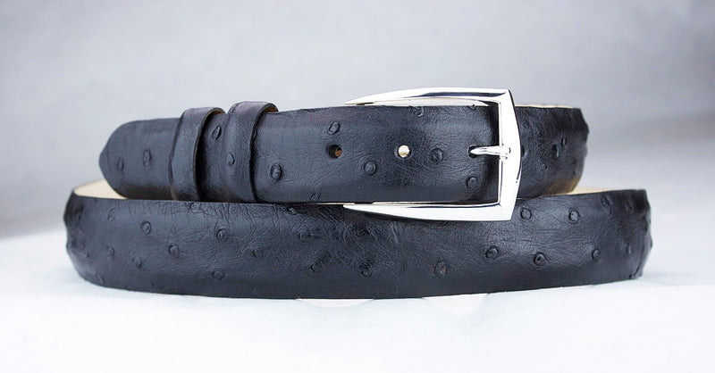 Black Ostrich Belt with "Montrose" Sterling Silver Belt Buckle