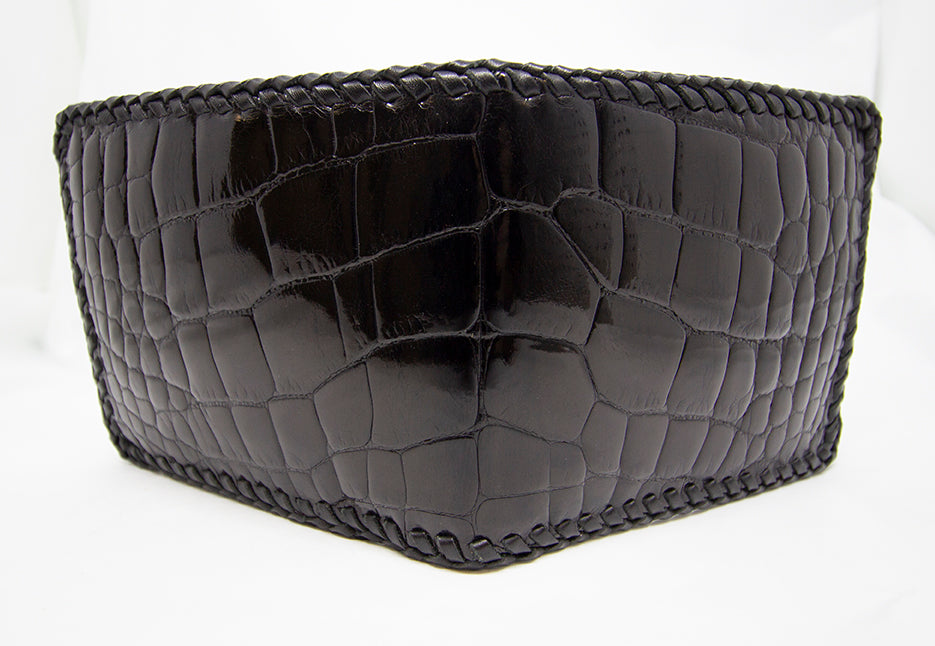 Black Hand Braided Full Alligator Wallet