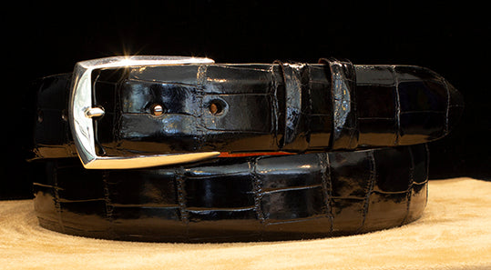 "Montrose" Sterling Silver Belt Buckle with Black Glazed Alligator Belt