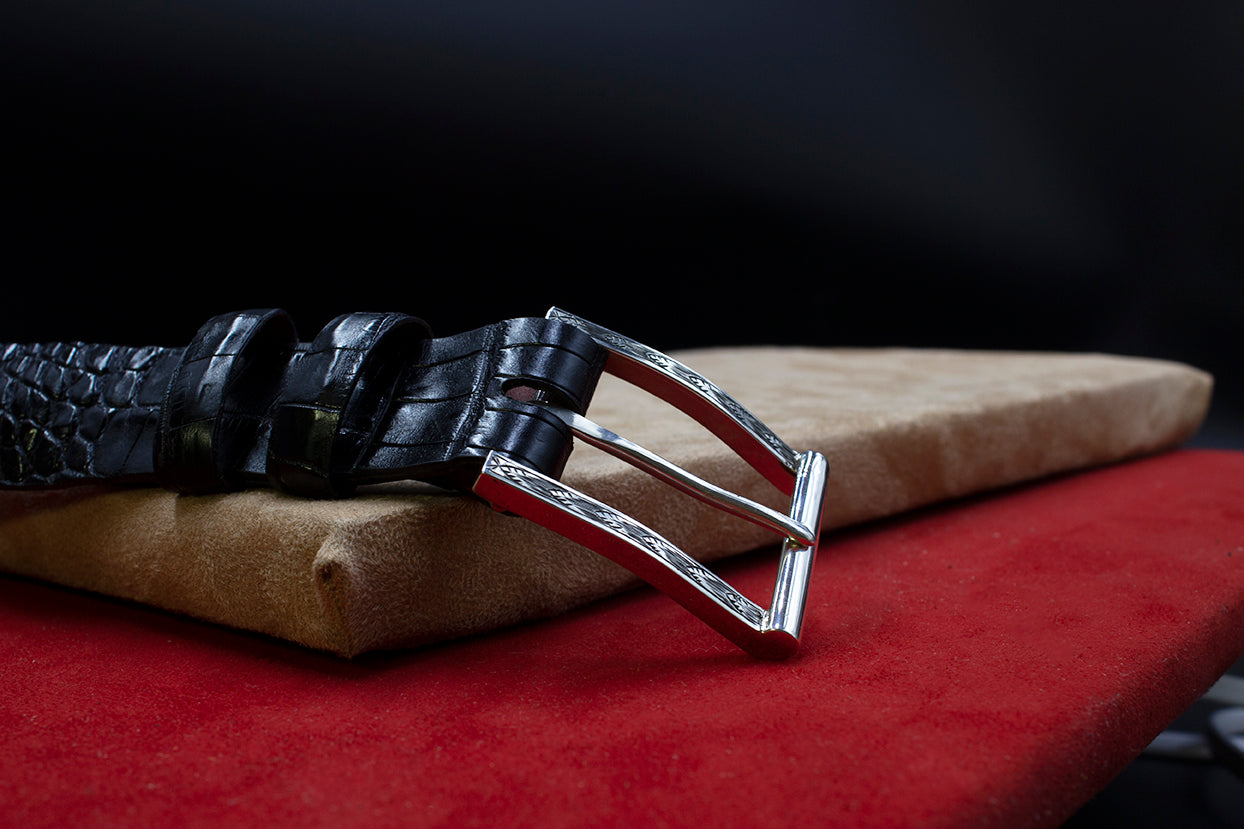 "Centennial" Sterling Silver Buckle With Hornback Alligator Belt