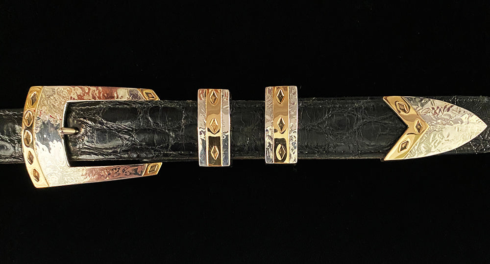 "Gold Diamonds" 4 Piece Sterling Silver and 14k Gold Buckle Set