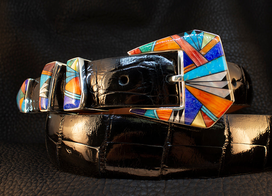 BG Mudd "Pearl Street" 4 Piece Sterling Silver and Stone Inlay with Alligator Belt