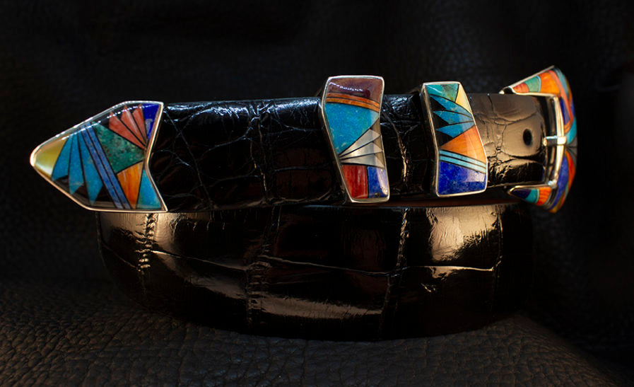 BG Mudd "Pearl Street" 4 Piece Sterling Silver and Stone Inlay with Alligator Belt
