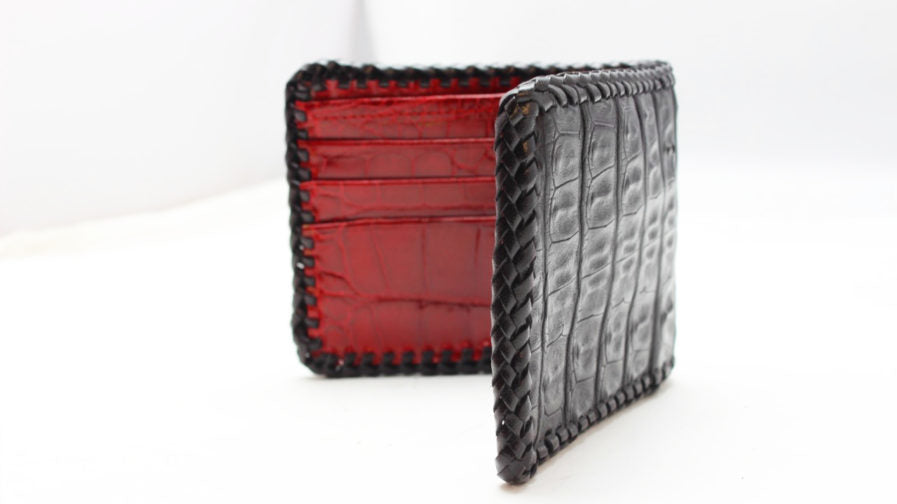 Black Hornback “President” Full Alligator Wallet with Red Alligator Interior