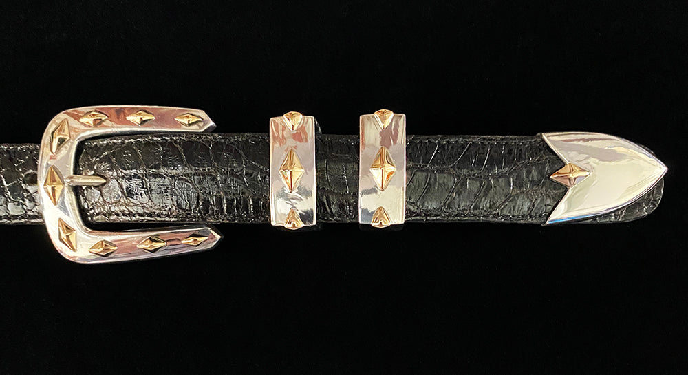 "Platte" 4 Piece Sterling Silver and 14k Gold Buckle Set