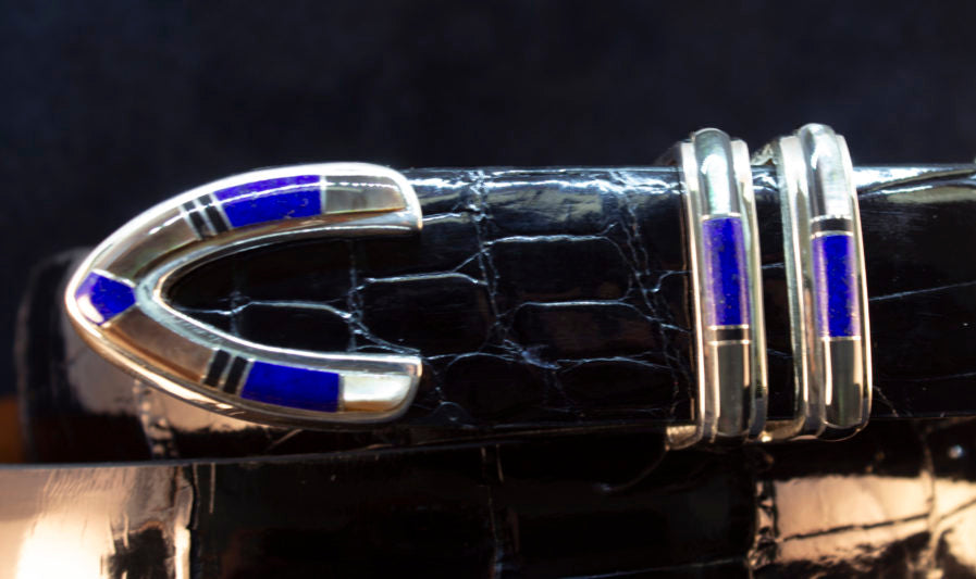 BG Mudd "Steamboat" 4 Piece Sterling Silver and Stone Inlay with Alligator Belt