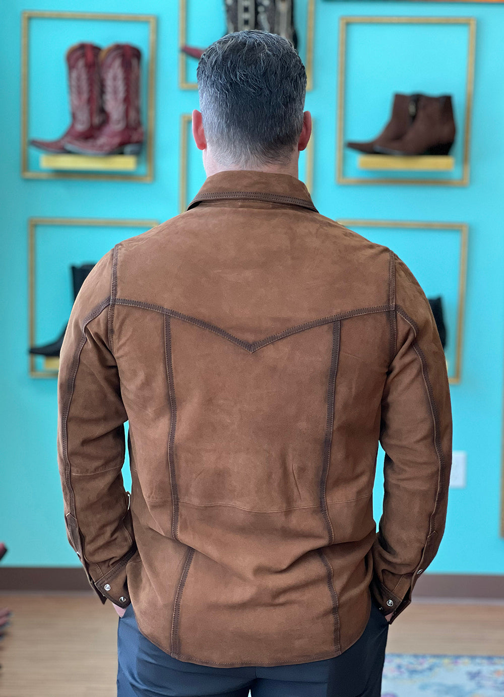 Suede Leather Western Shirt With Pearl Snaps