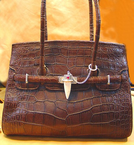 Alligator Bag with Sterling Silver, Ivory, and Ruby