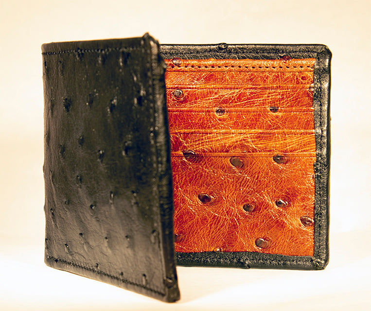 Black and Brandy "President" Full Ostrich Wallet