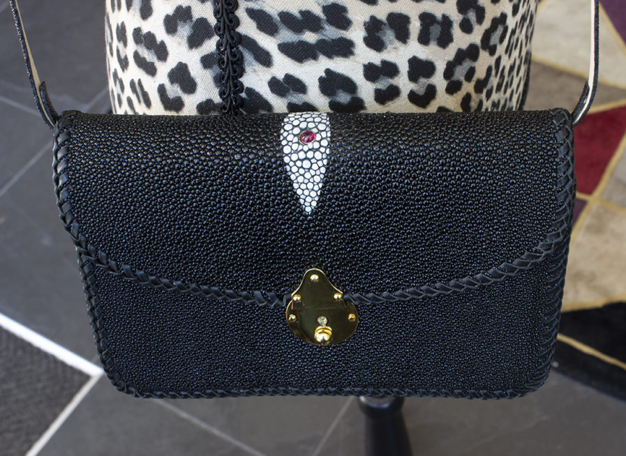 Stingray Handbag with Inset Ruby and Python Lining