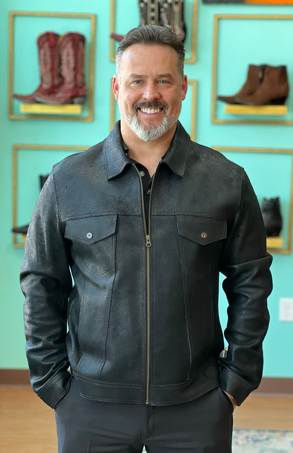 Black Leather Jacket With Rugged Finish