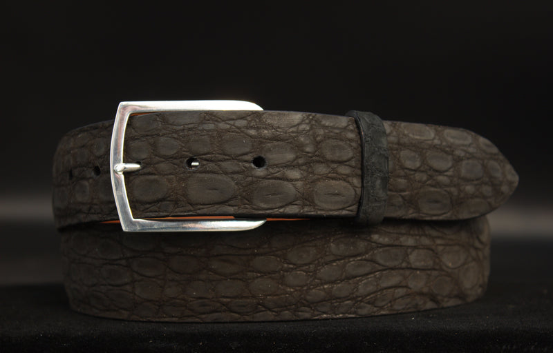 Black Sueded Crocodile Belt with "Vail" Sterling Silver Buckle
