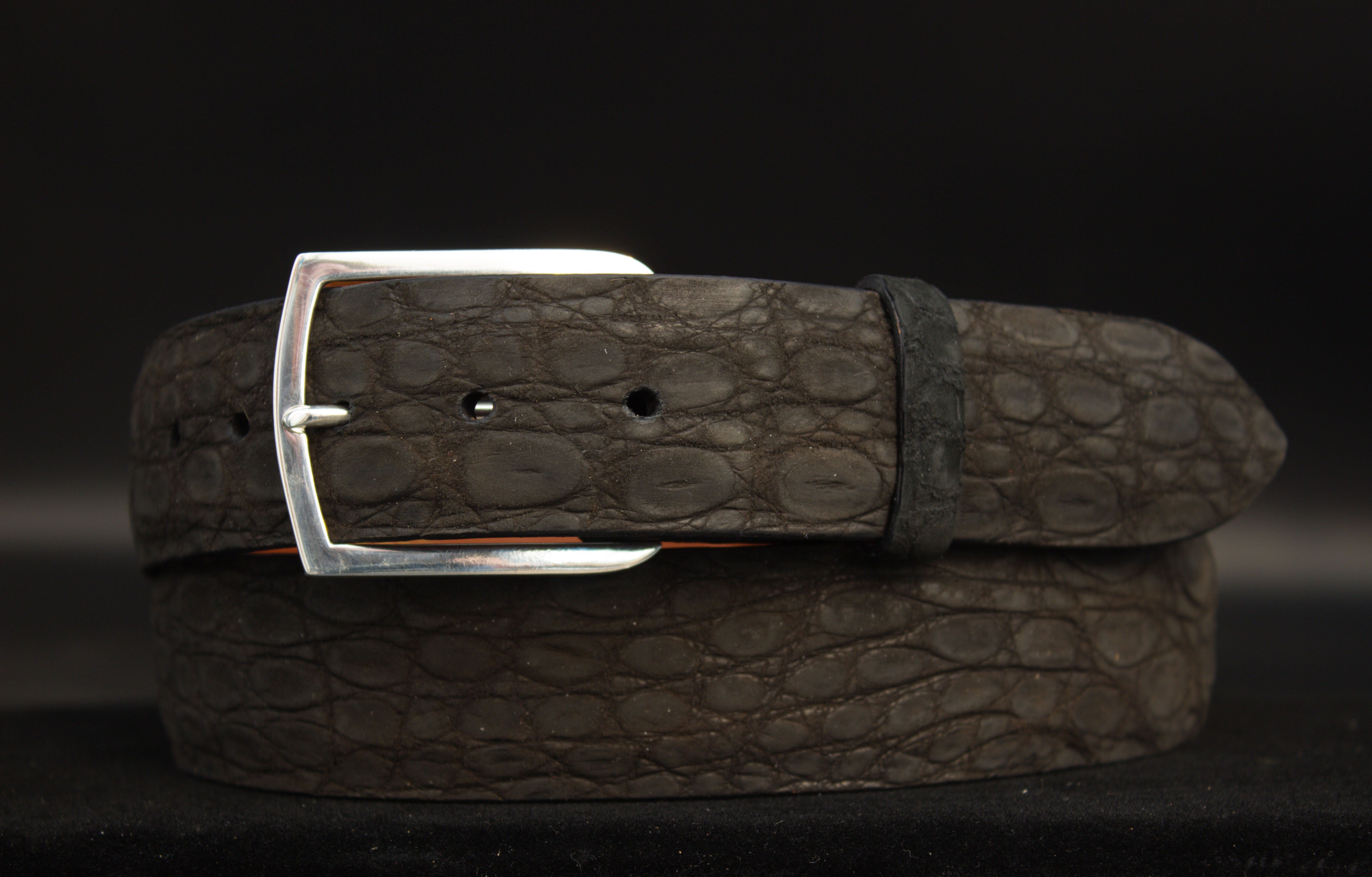 Black Suede Crocodile Belt