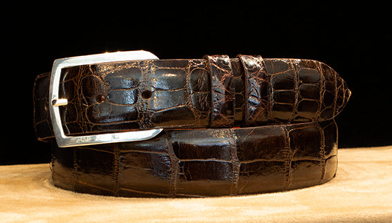 "Vail" Sterling Silver Belt Buckle with Chocolate Glazed Alligator Belt