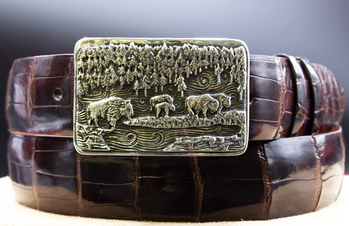 "Colorado" Limited Edition Sterling Silver Buckle with Chocolate Alligator Belt