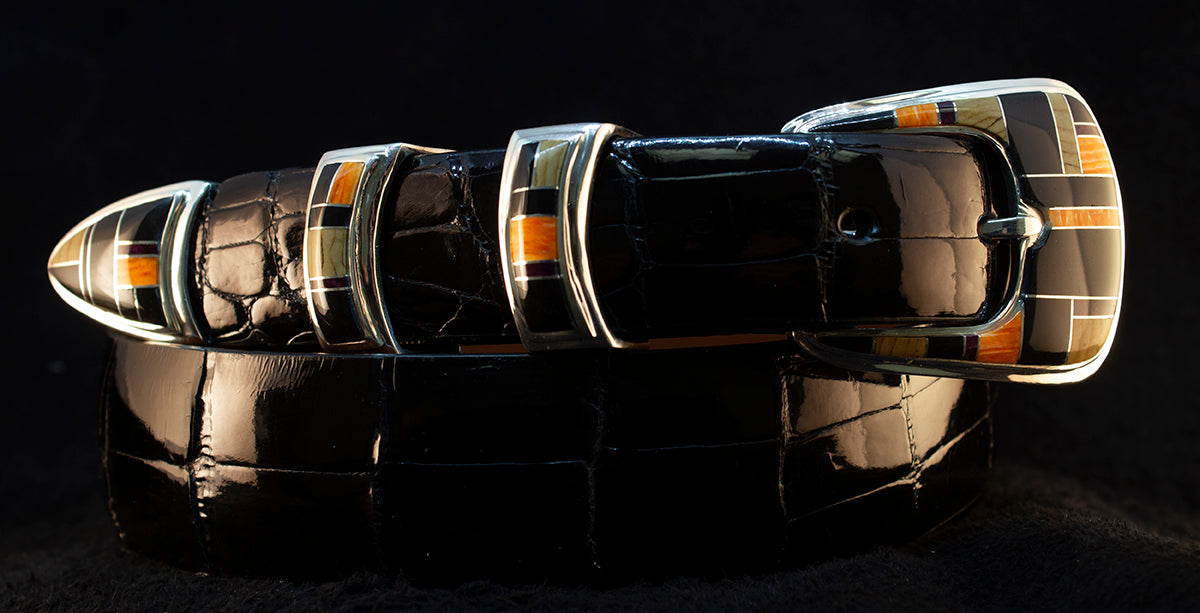 BG Mudd "Copper Mountain" 4 Piece Sterling Silver and Stone Inlay with Alligator Belt