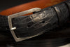 Black Matte Alligator Belt With "Engraved Vail" Sterling Silver Buckle