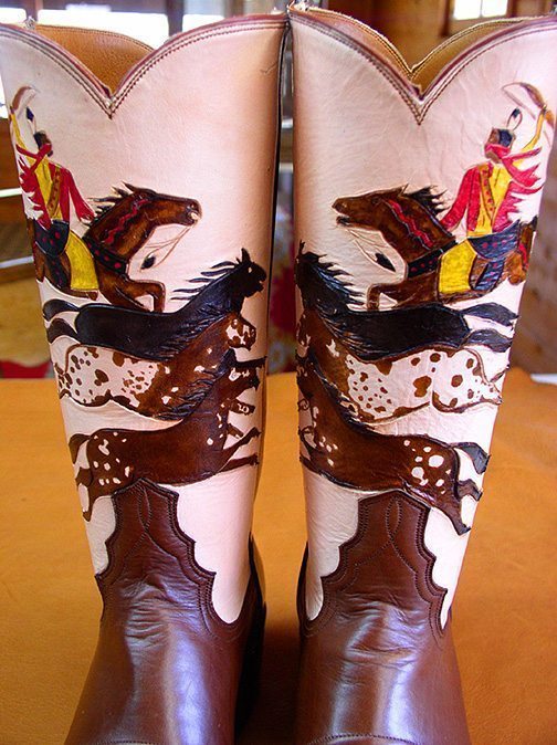 Hand Tooled Horse and Indian Scene