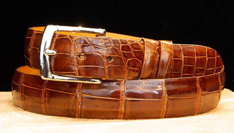 Cognac Alligator Dress Belt