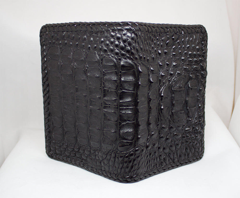Black and Red Hand Braided Hornback Full Alligator Passport Wallet