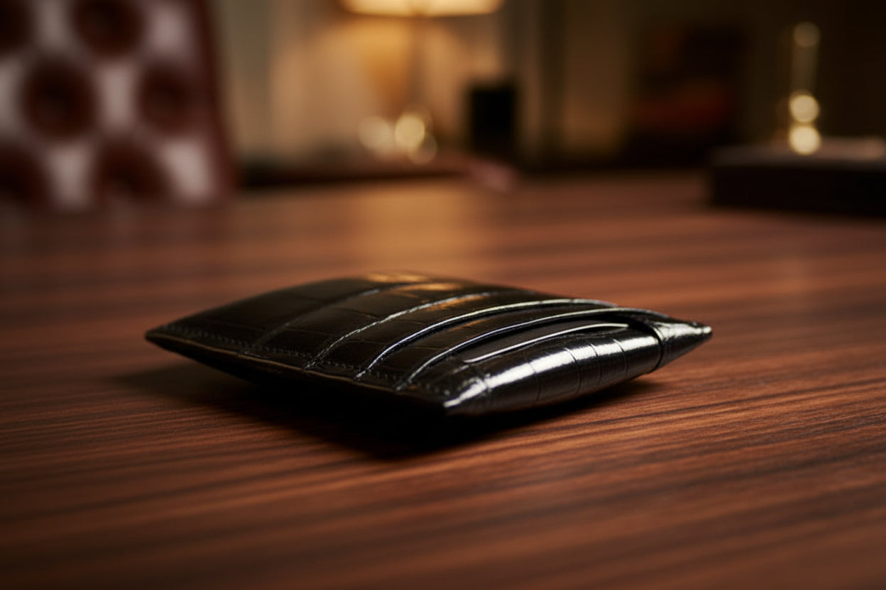 Slim Black Alligator Front Pocket Money Clip Card Holder Pouch Wallet