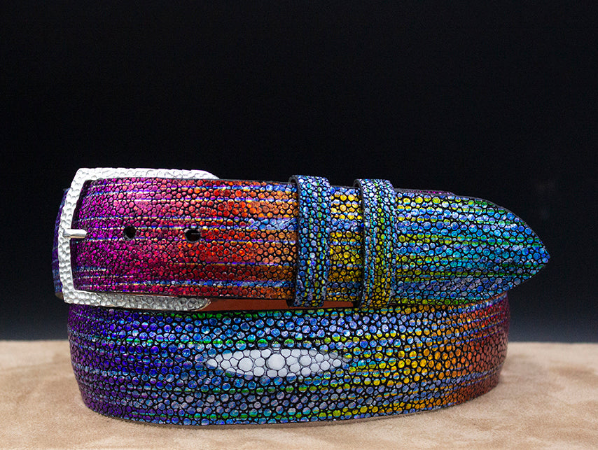 Multi Color Stingray Belt with "Joshua" Silver Buckle