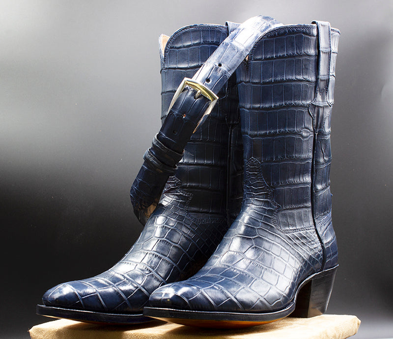 Full American Alligator Boots in Navy Blue