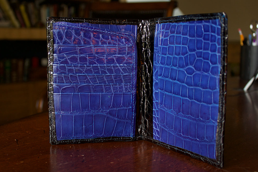 Full Alligator Passport Wallet in Black and Blue
