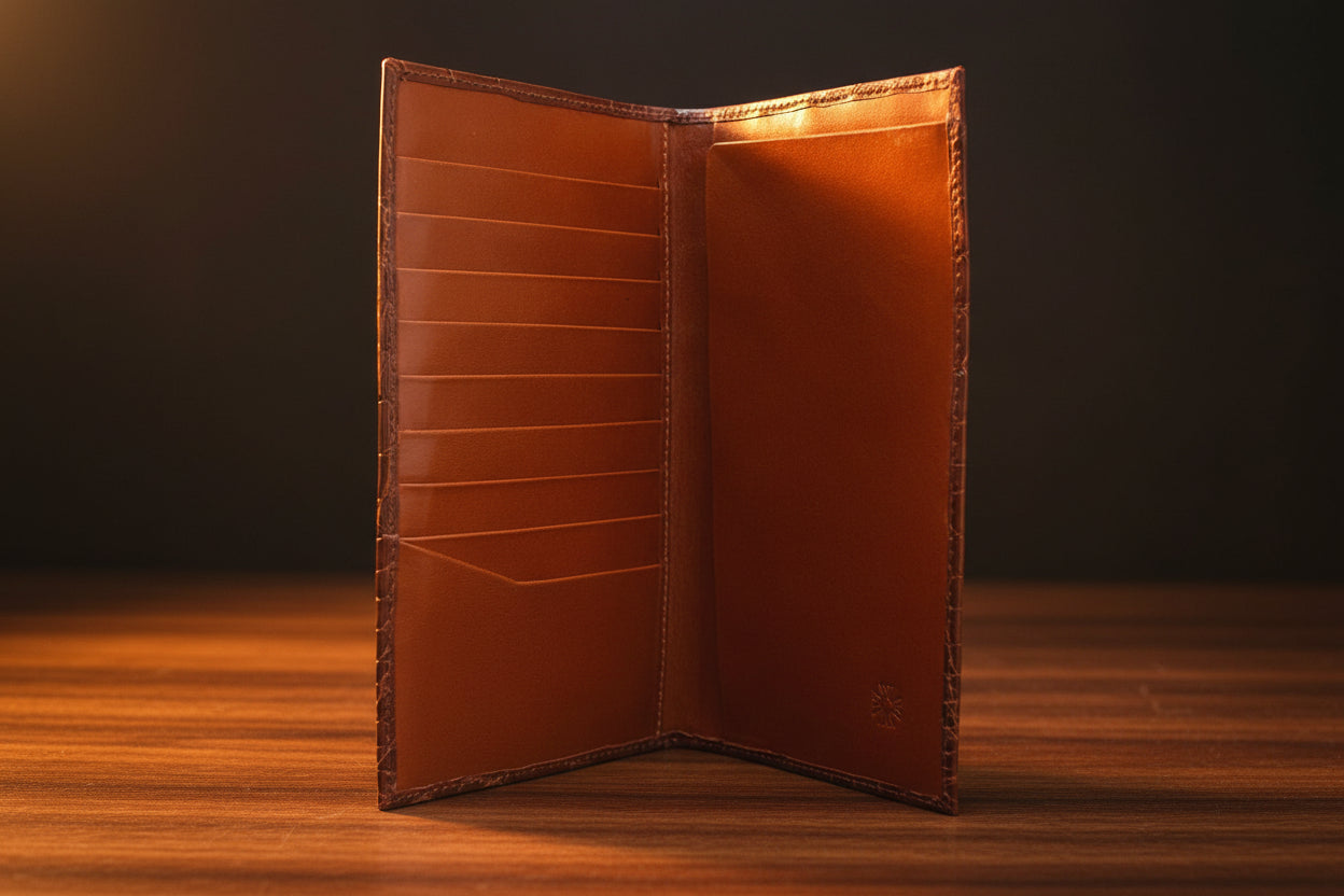 Cognac “Pocket Secretary” Alligator Wallet