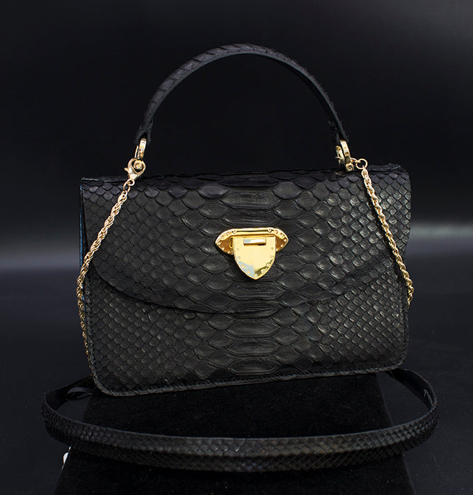 Black and Blue Genuine Python Handbag