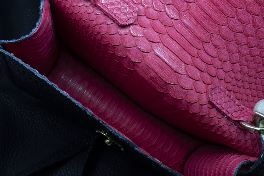 Stingray Handbag with Inset Ruby and Python Lining