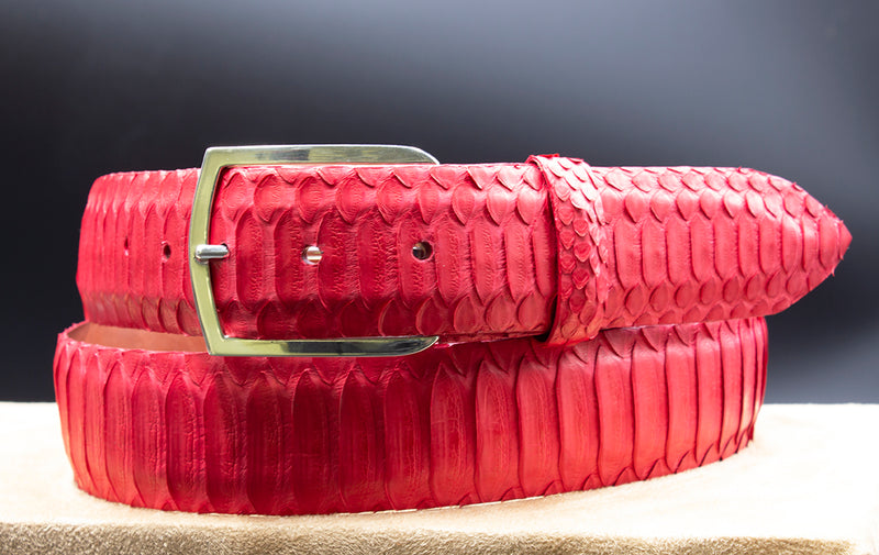 Red Python Belt with "Vail" Sterling Silver Buckle