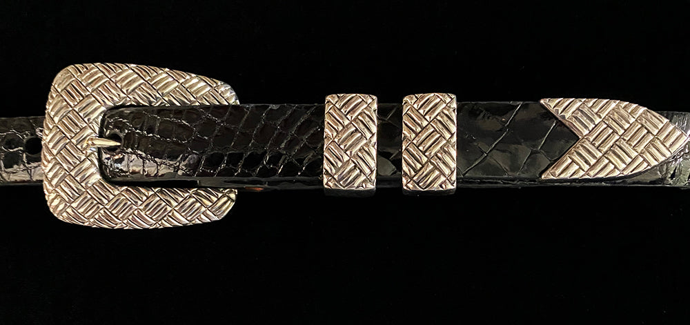 Sterling Silver Weave 4 Piece Silver Buckle Set
